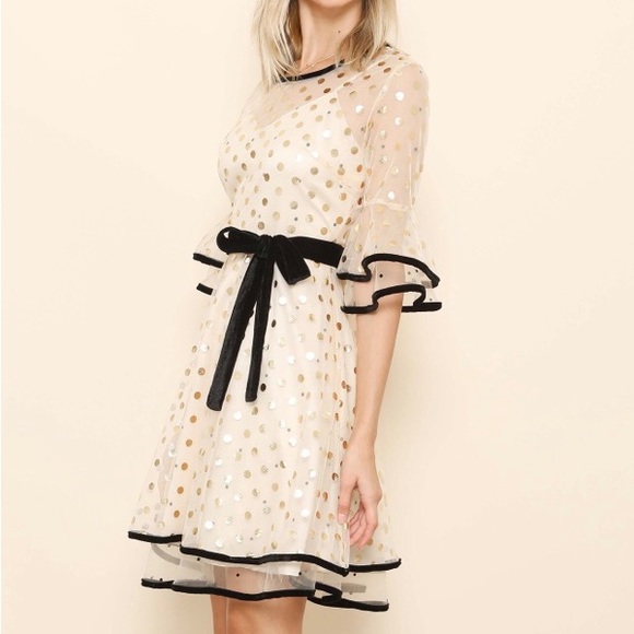 Mesh Gold Polka Dots Dress - Picture 3 of 3